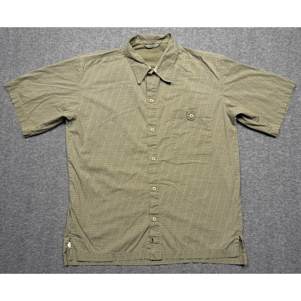 Salomon Shirt Mens Large Green‎ Stripe Geometric Short Sleeve Pocket Stretch *